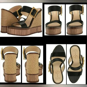 Baddie Chic Sexy Black Slip-On 10 Platform Retro Wedge Leather Going Out Sandals